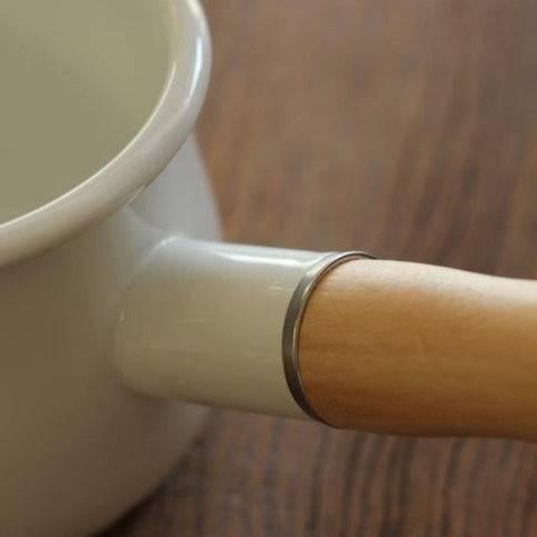 Small Enamel Hot Milk Pan with Solid Wood Handle - Eunaliving