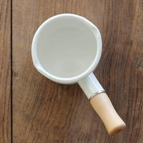 Small Enamel Hot Milk Pan with Solid Wood Handle - Eunaliving