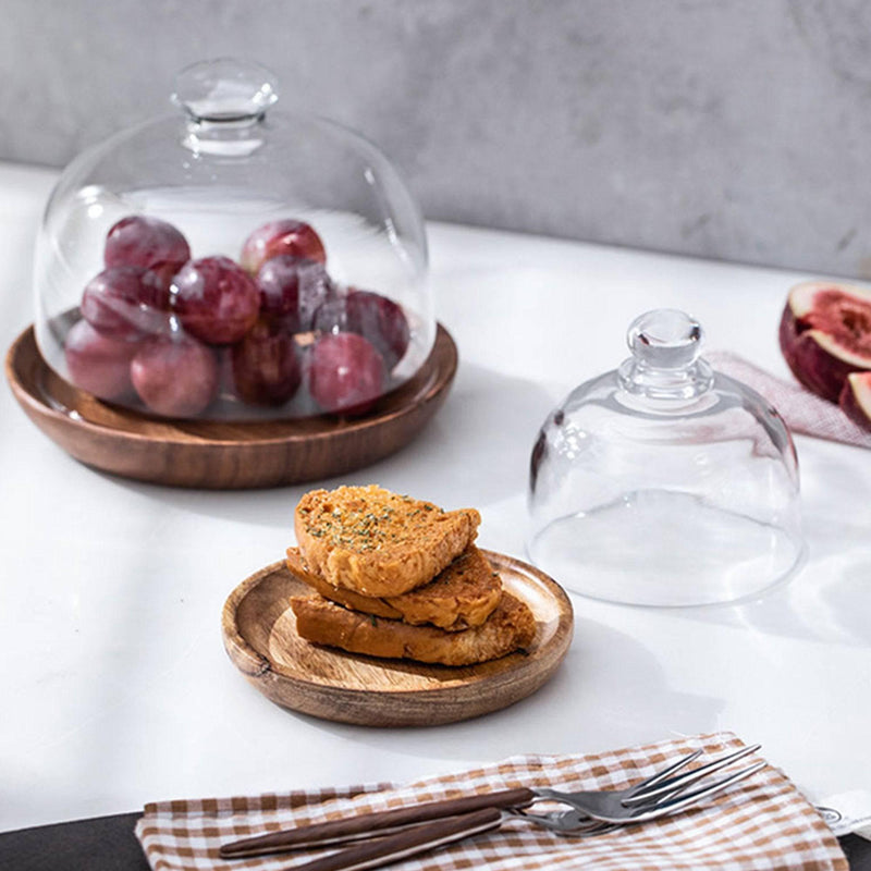 Solid Wood Dessert Tray With Lid And Clear Glass Cover - Eunaliving
