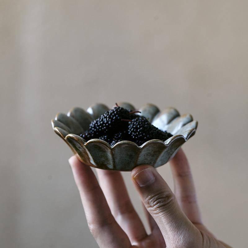 Vintage Rough Pottery Sanskrit Flower Small Dish - Eunaliving