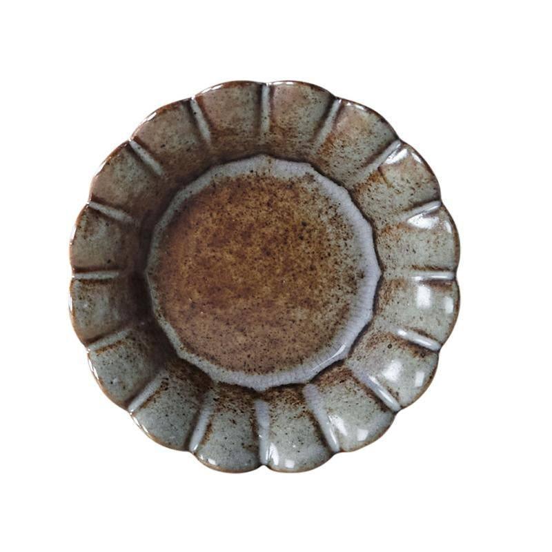 Vintage Rough Pottery Sanskrit Flower Small Dish - Eunaliving