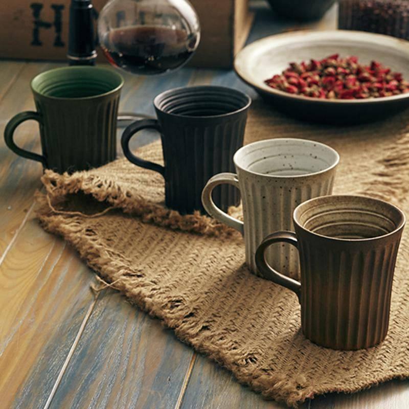 Vintage Striped Nostalgic Stoneware Coffee Mug - Eunaliving