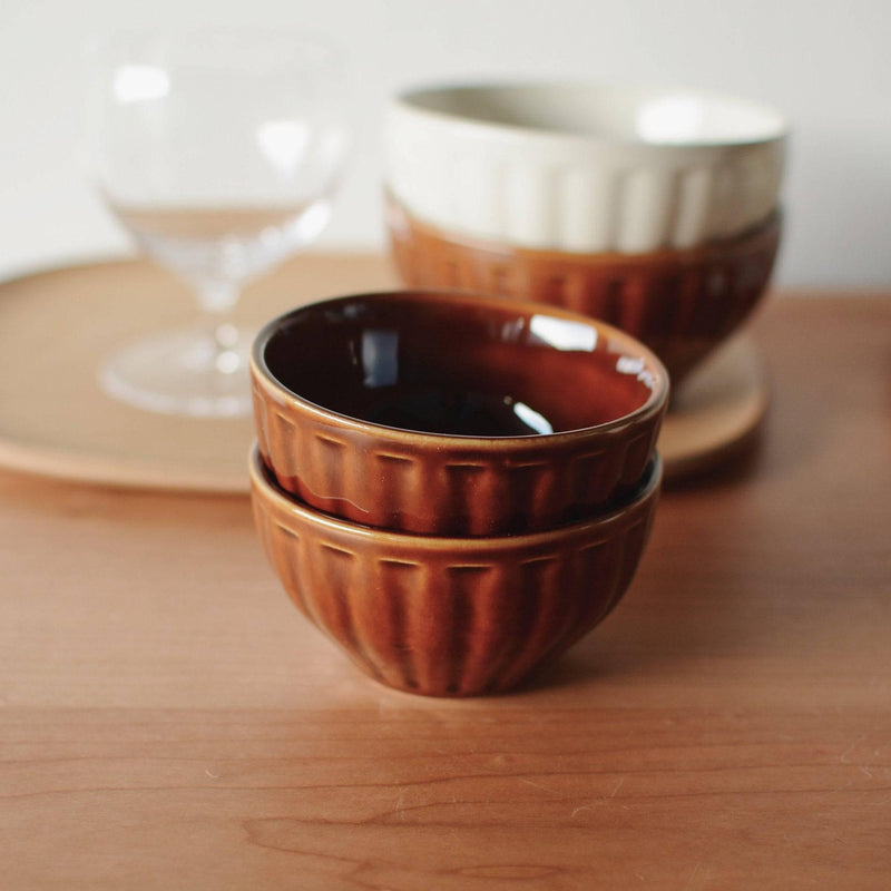 Warm Brown And White Striped Ceramic Bowl - Eunaliving