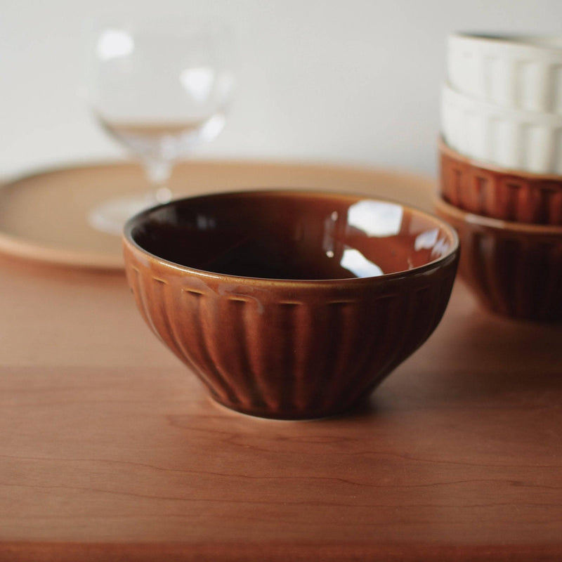 Warm Brown And White Striped Ceramic Bowl - Eunaliving