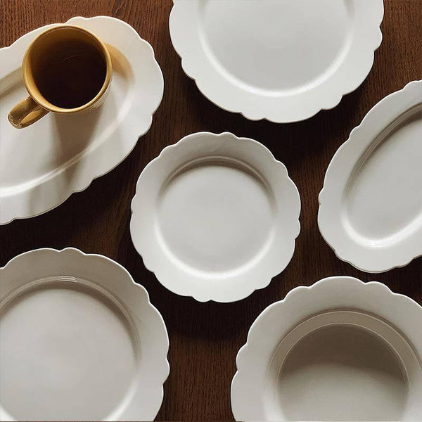 Euna - White Camellia Plate, Small Plate/Large Plate/Small Oval Plate/Large Oval Plate/Soup Plate