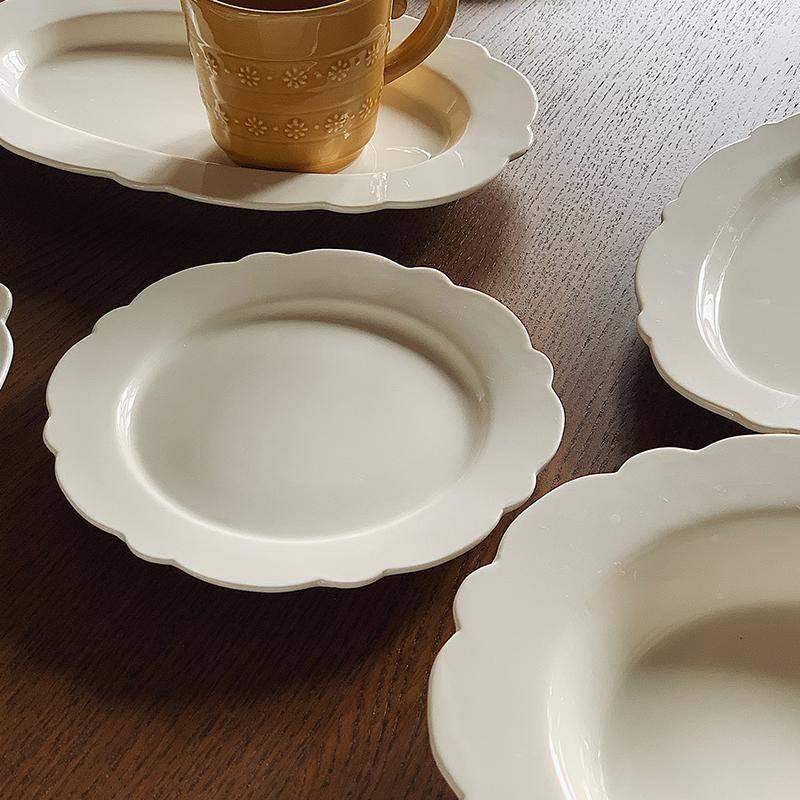 Euna - White Camellia Plate, Small Plate/Large Plate/Small Oval Plate/Large Oval Plate/Soup Plate