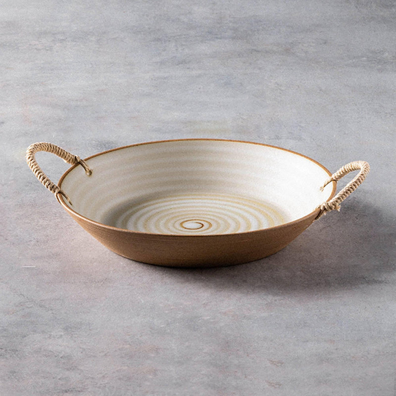 Yellow Threaded Rattan Ceramic Amphora Soup Plate - Eunaliving